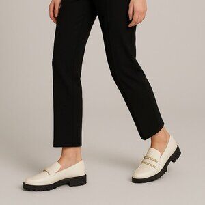 Karl Lagerfeld Paris Womens Loafers 8/38.5B Cream Leather Gold Chain Trim Chunky